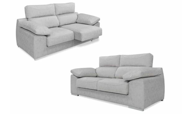 Imagem do Sofá de 2 Lugares Jara com assento deslizante, encosto de cabeça reclinável e pés cromados