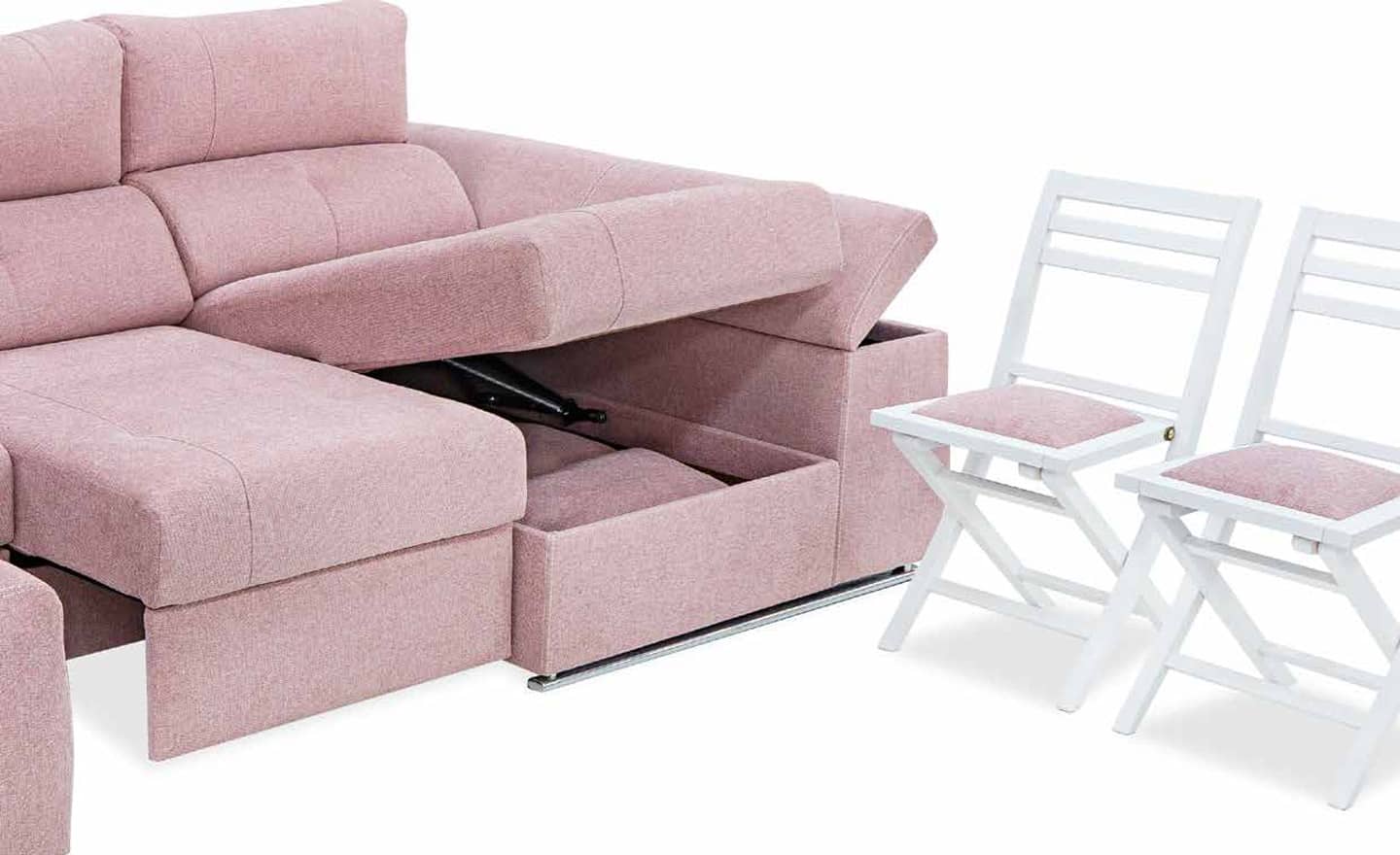 Sofá Chaise Longue Agora - Foto do Produto com chaise longue na cor cinza, encosto reclinável e almofadas decorativas.
