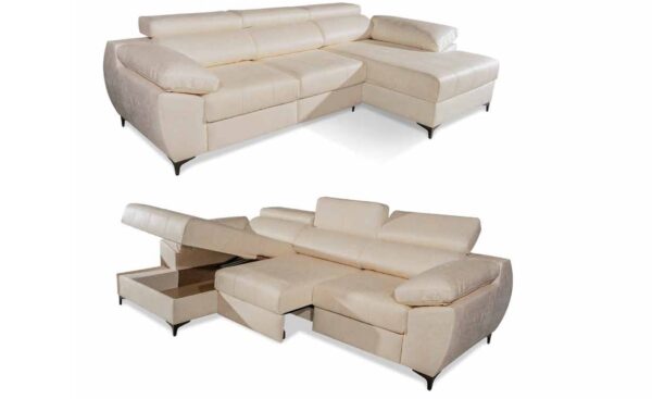 Imagem do sofá chaise longue Safa com estrutura em madeira maciça, mecanismo deslizante e cabeceira reclinável em 10 posições