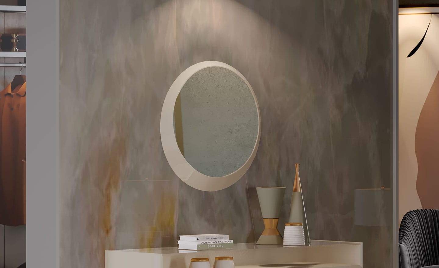 Imagem da Moldura Armani - espelho de quarto circular com moldura em MDF lacado | Moveistore