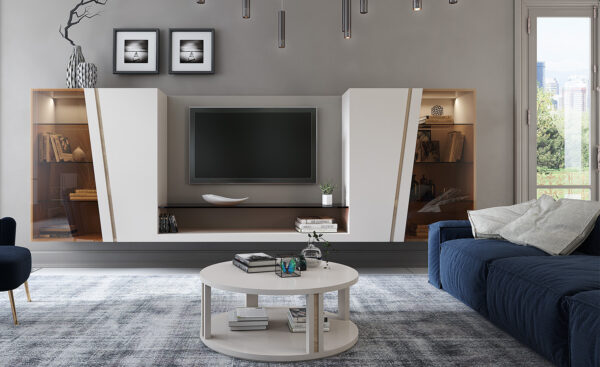 Imagem da Estante TV Antonella com design moderno e compartimentos para armazenamento Moveistore
