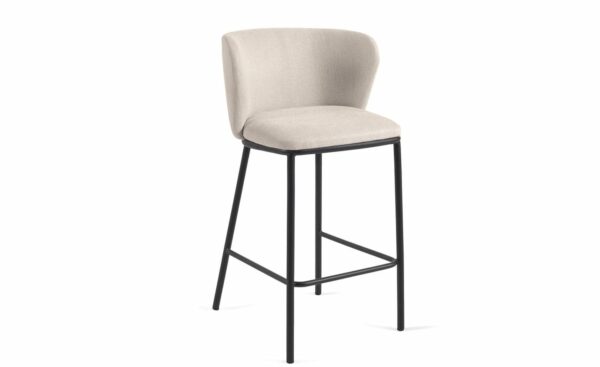 Banco alto estofado em tecido chenille beige - CC3001KY12H - Moveistore