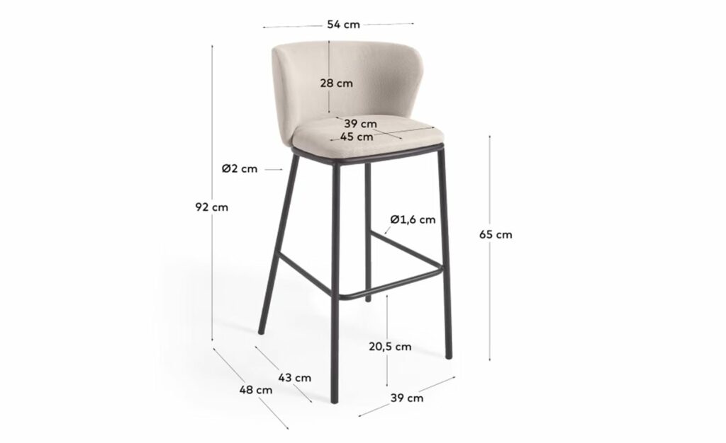 Banco alto estofado em tecido chenille beige - CC3001KY12H - Moveistore