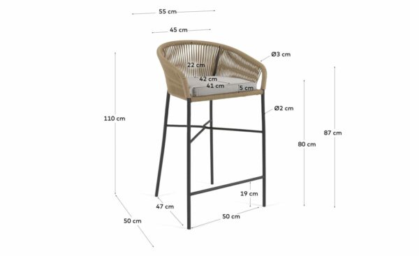 Banco alto com assento de corda bege - CC6835J12 - Moveistore