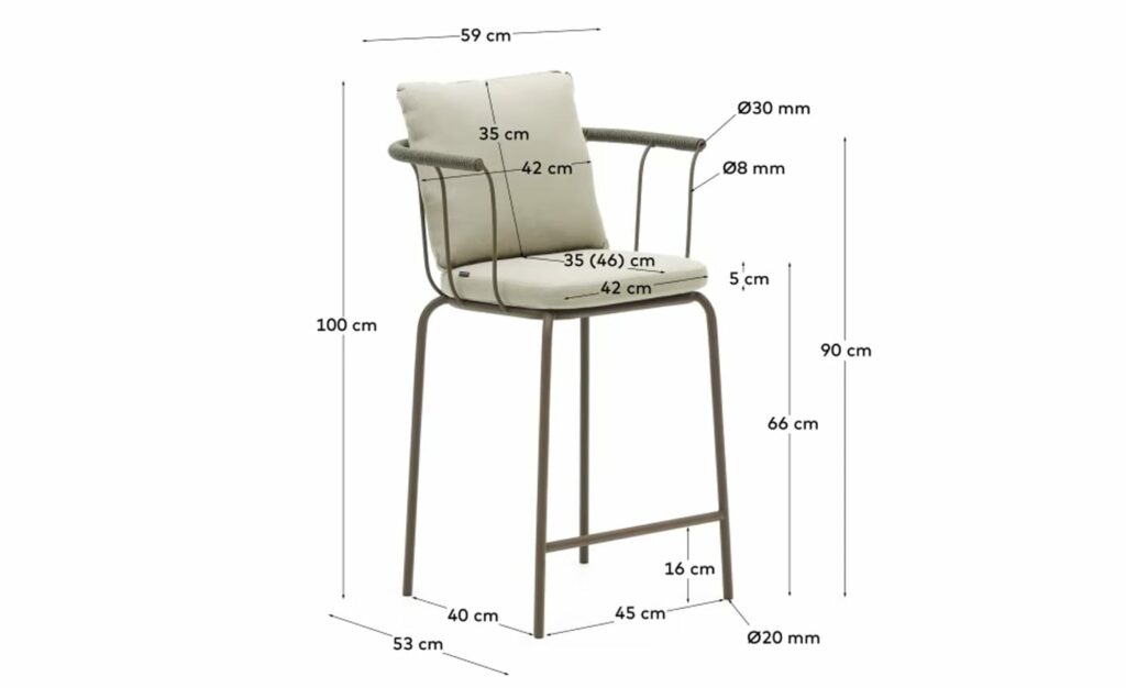 Banco de bar em aço com detalhe em corda - J1100015RR09 - Moveistore