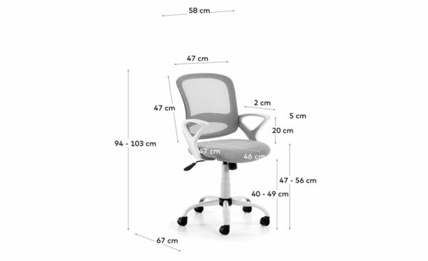 Cadeira de Escritório Tangier Cinza - C563J03. Cadeira giratória com encosto reclinável, suporte lombar e assento ajustável, ideal para ambientes de trabalho confortáveis e produtivos.