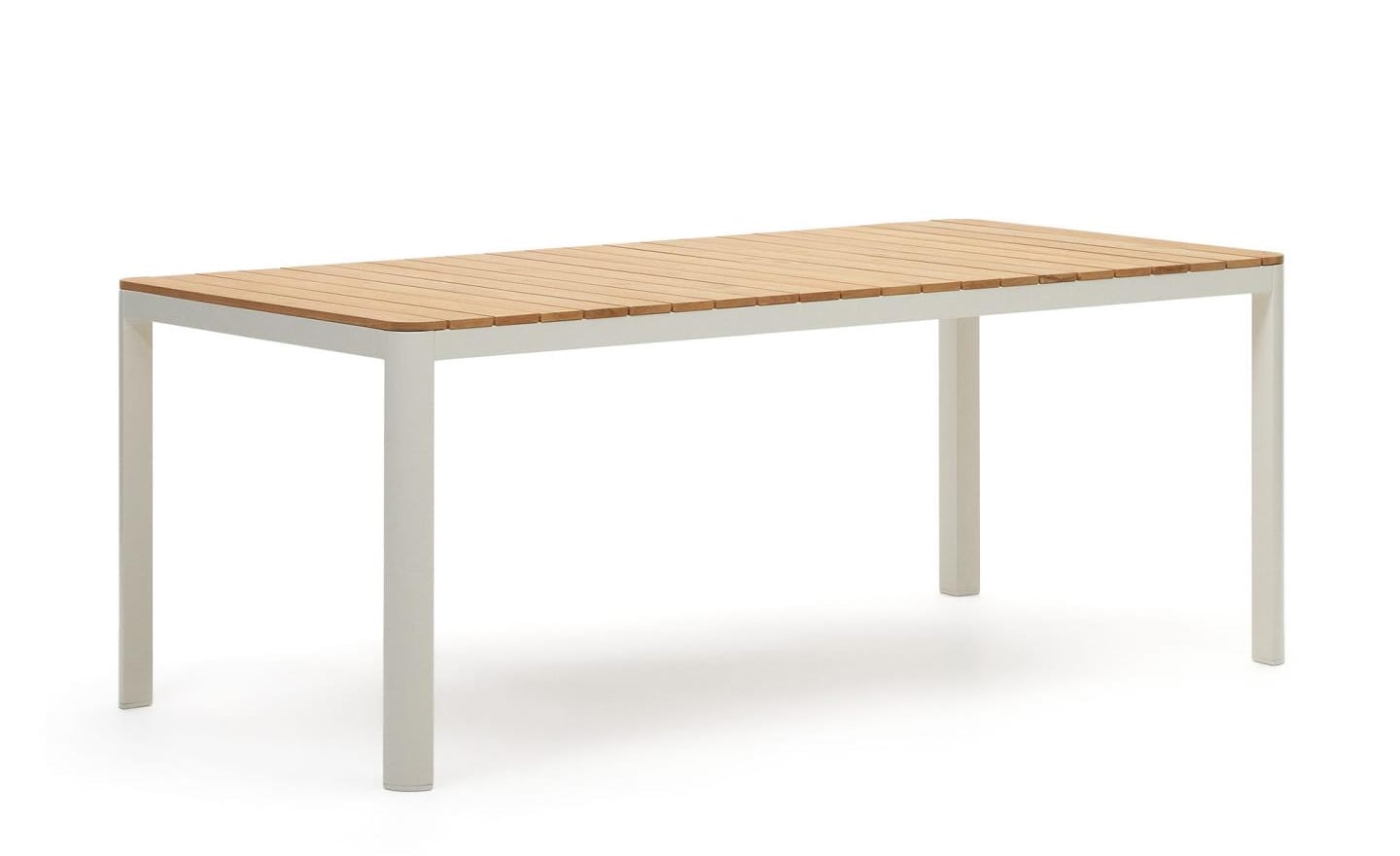 Mesa de Exterior Bona Branco 200x100cm, mesa de jardim em alumínio com tampo de madeira de teca