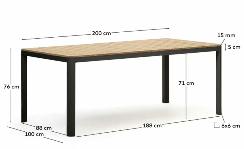 Mesa de Exterior Bona 200x100, mesa de jardim em alumínio e teca