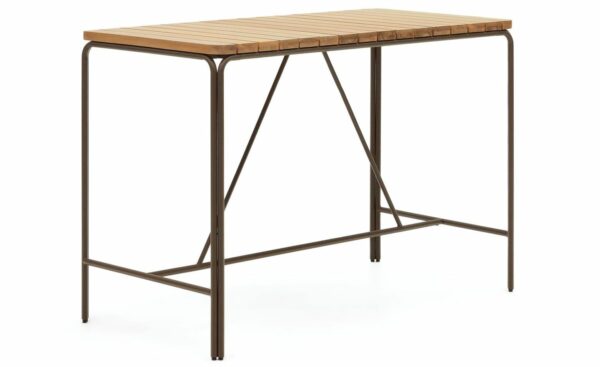 Mesa Alta de Exterior Retangular Salguer em madeira maciça de acácia e aço galvanizado, elegante e versátil para uso externo.