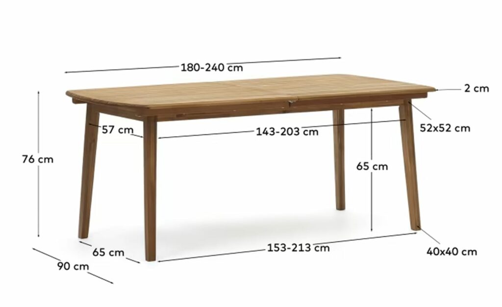 Mesa Extensível de Exterior Thianna em madeira maciça de acácia, resistente e durável para uso ao ar livre