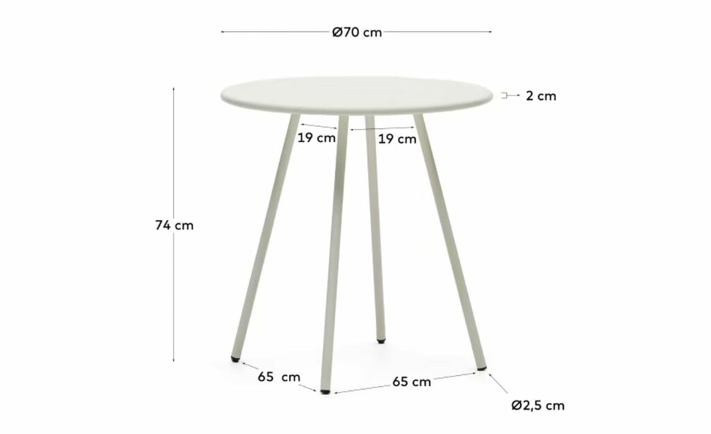 Mesa Redonda de Exterior Montjoi Branco em aço resistente às intempéries, durável e estilosa para uso ao ar livre.