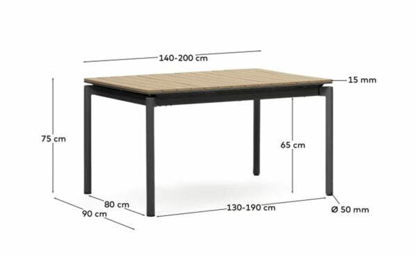 Mesa Extensível de Exterior Canyelles P 140x90cm em madeira plástica e alumínio, leve e versátil para uso ao ar livre