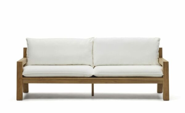Sofá de 3 Lugares de Exterior Forcanera, madeira maciça de teca, almofada incluída, ideal para ambientes cobertos