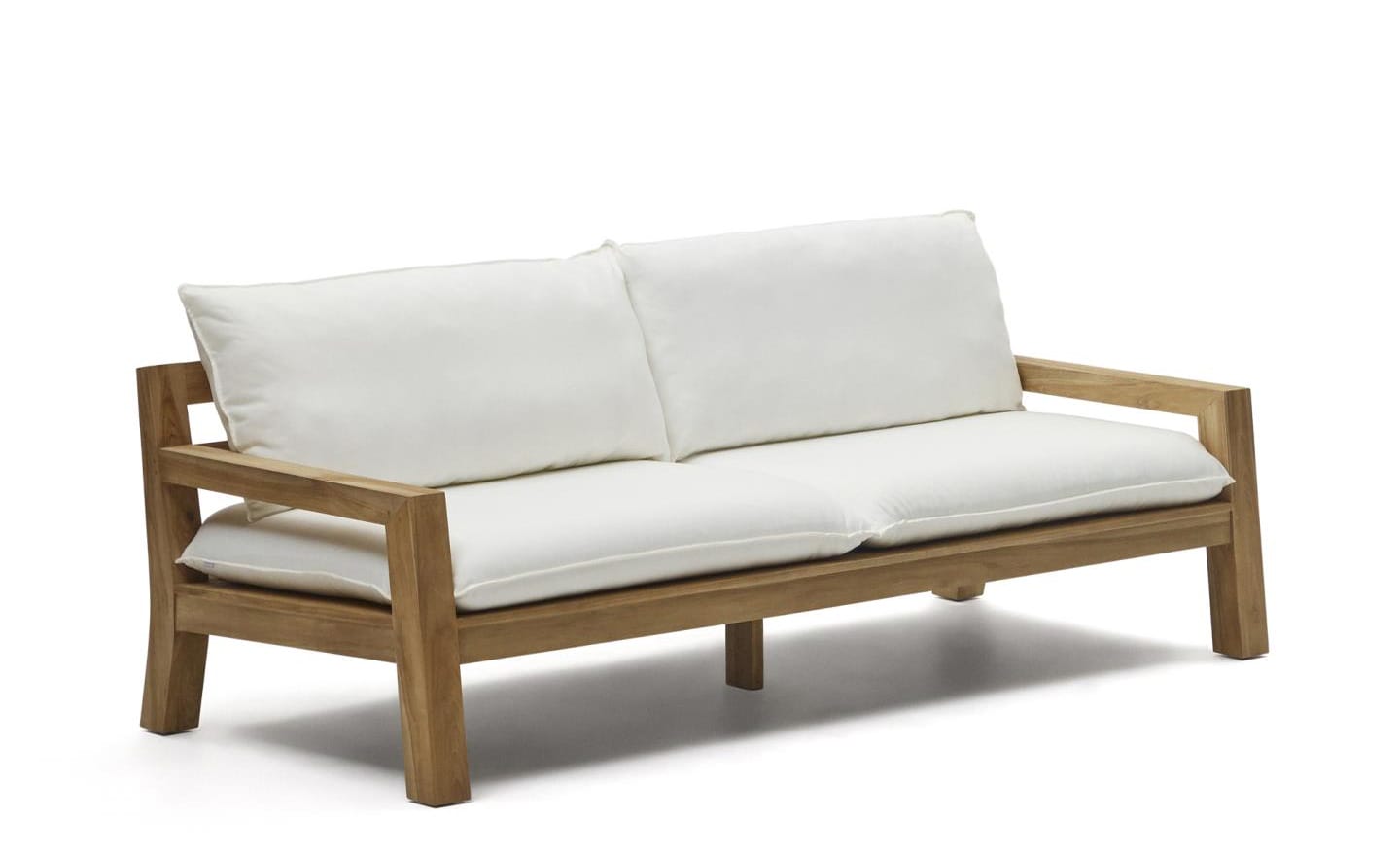 Sofá de 3 Lugares de Exterior Forcanera, madeira maciça de teca, almofada incluída, ideal para ambientes cobertos