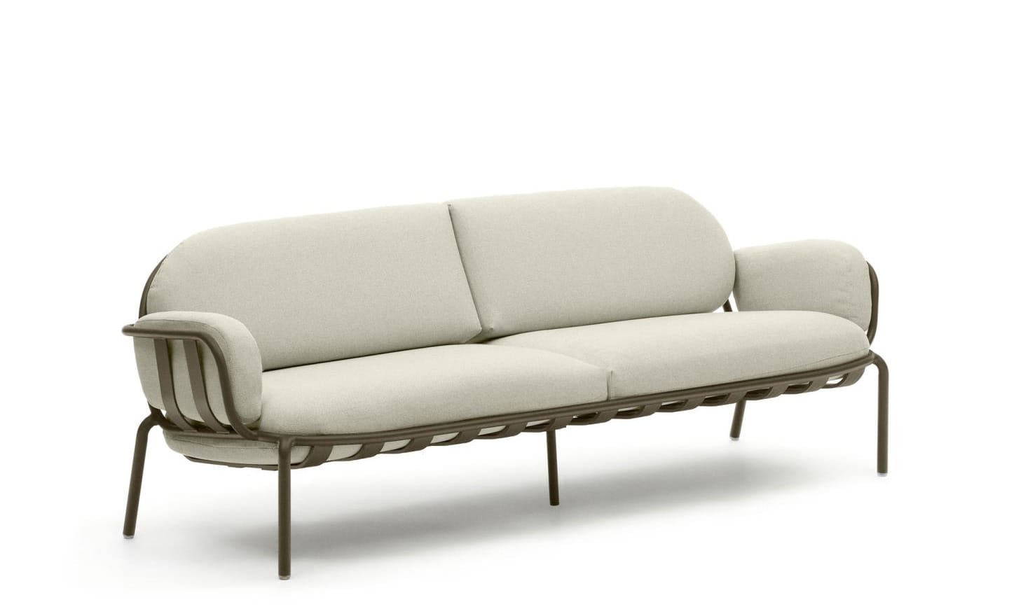Sofá de Exterior de 3 Lugares Joncols Verde, estrutura em alumínio curvado, almofadas removíveis, resistente ao uso exterior