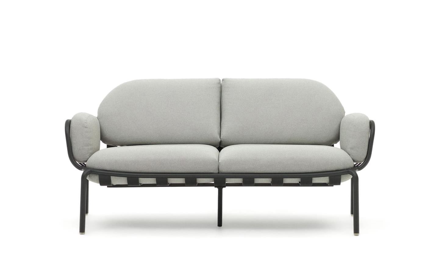 Sofá de Exterior de 2 Lugares Joncols Cinza, estrutura em alumínio curvado, almofadas removíveis, resistente ao uso exterior
