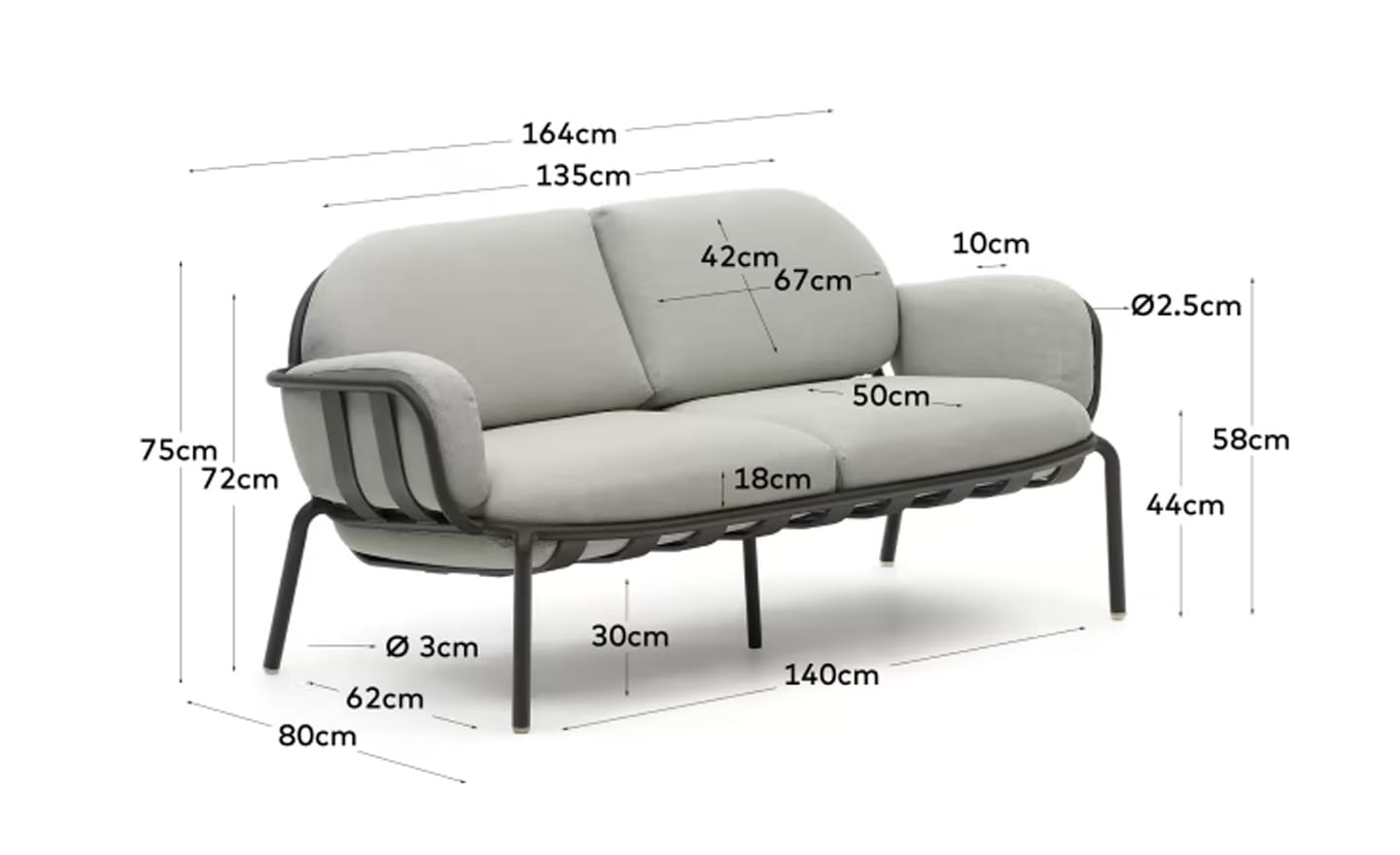 Sofá de Exterior de 2 Lugares Joncols Cinza – O1030020GP03