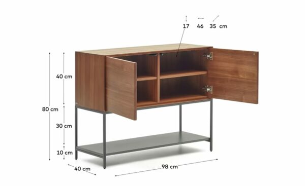 Aparador 2 Portas Vedrana Nogueira, fusão de folha de nogueira e aço, funcionalidade e design excepcionais.