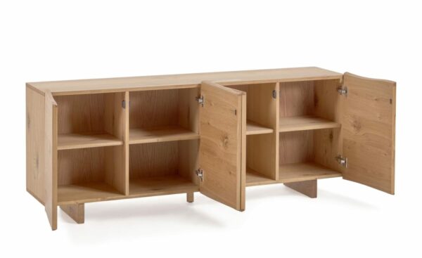 Aparador 4 Portas Rasha, portas contraplacadas de carvalho, bordas irregulares, acabamento natural, design orgânico e exclusivo.