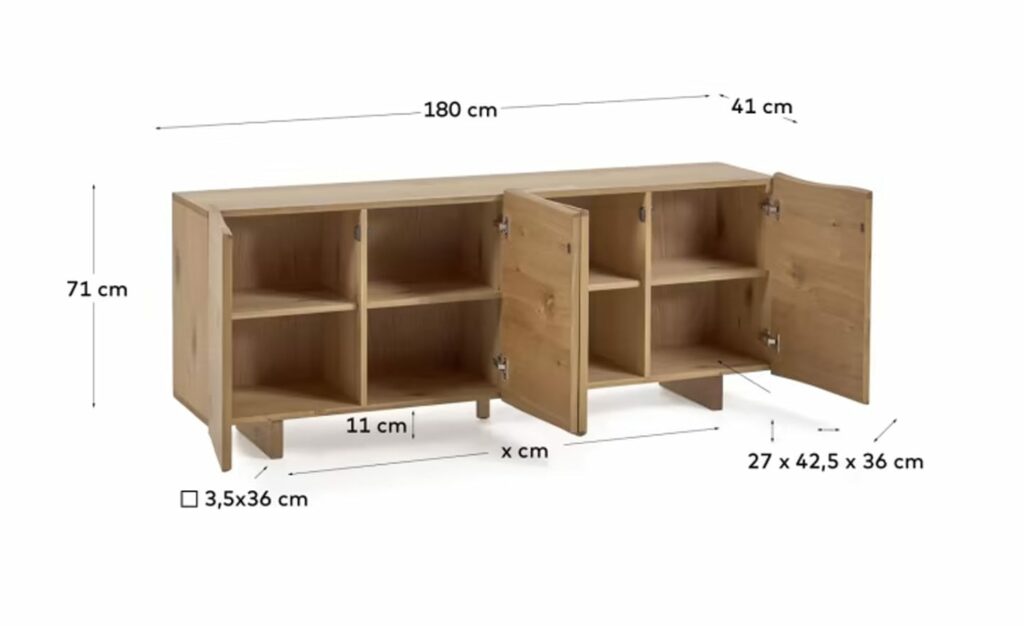 Aparador 4 Portas Rasha, portas contraplacadas de carvalho, bordas irregulares, acabamento natural, design orgânico e exclusivo.