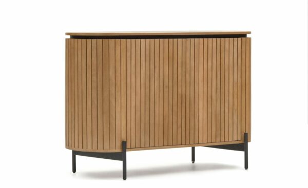 Aparador Licia 2 Portas, madeira maciça de mangueira, formas arredondadas, acabamento natural, design elegante e dinâmico.