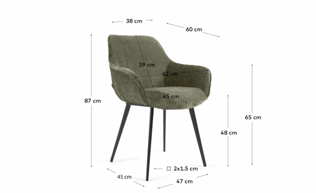 Cadeira Amira Chenille Verde Escuro, estofada em chenille aveludado, pernas de aço com proteções, design moderno e elegante.