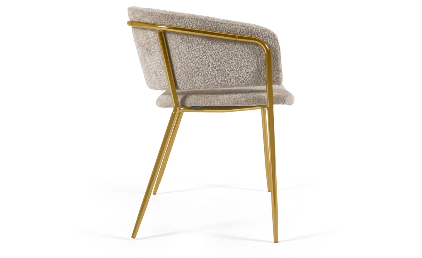 Cadeira Runnie Chenille Bege, estofada em chenille de pelo bege, pernas de metal dourado. Design excepcional de luxo e conforto.