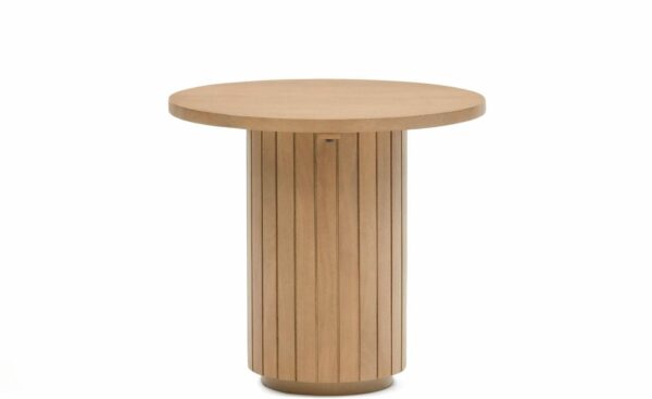 Mesa Auxiliar Licia, design artesanal em madeira maciça de mangueira, formas arredondadas únicas, funcionalidade e elegância para espaços interiores.