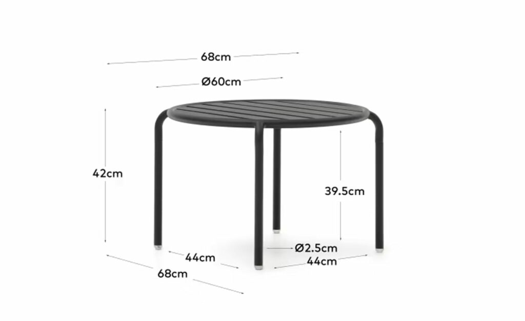 Mesa de Apoio de Exterior Joncols Cinza, mesa de apoio em alumínio resistente a raios UV e corrosão, com design inspirado em pedras de rio. Ideal para uso exterior.