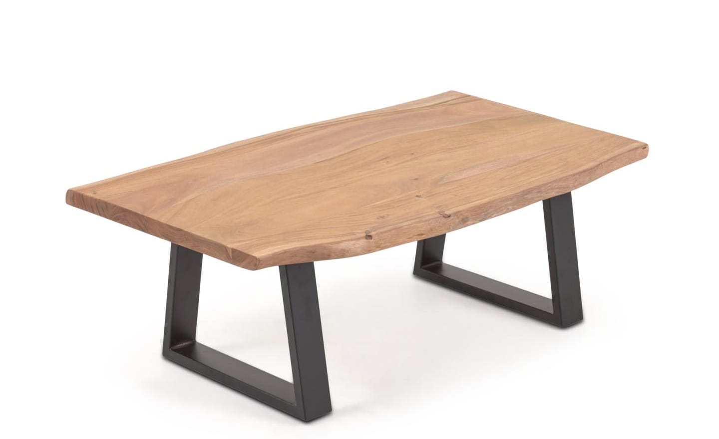 Mesa de Centro Alaia feita de madeira maciça de acácia sustentável com acabamento natural. Pés ajustáveis para estabilidade. Tampo de madeira maciça com veios e tonalidades únicas.