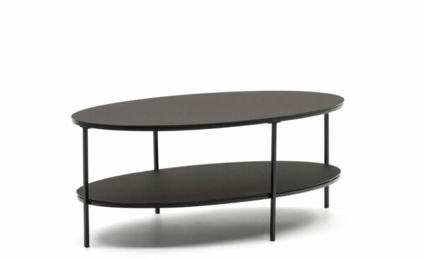 Mesa de Centro Fideia, vidro temperado fosco, metal preto mate, design minimalista e industrial, sofisticação e modernidade