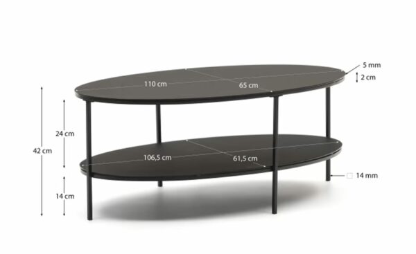 Mesa de Centro Fideia, vidro temperado fosco, metal preto mate, design minimalista e industrial, sofisticação e modernidade