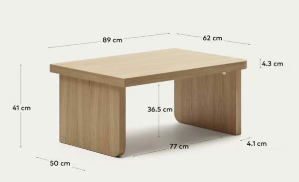 Mesa de Centro Oaq 82cm, design folheado a carvalho, 82cm de comprimento, linhas curvas e retas para um visual dinâmico e cativante.