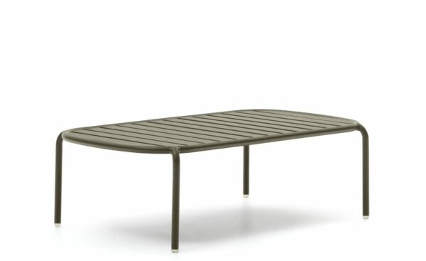 Mesa de Centro de Exterior Joncols Verde, peça fabricada em alumínio com acabamento tubular e curvado. Resistente à oxidação, à corrosão e aos raios UV. Material leve e 100% apto para uso exterior.