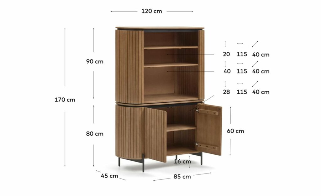 Imagem do Aparador Alto Licia, um design artesanal com formas arredondadas.