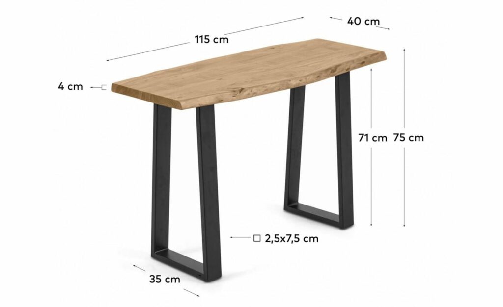 Consola Alaia, madeira maciça de acácia sustentável, veios de madeira, design único.