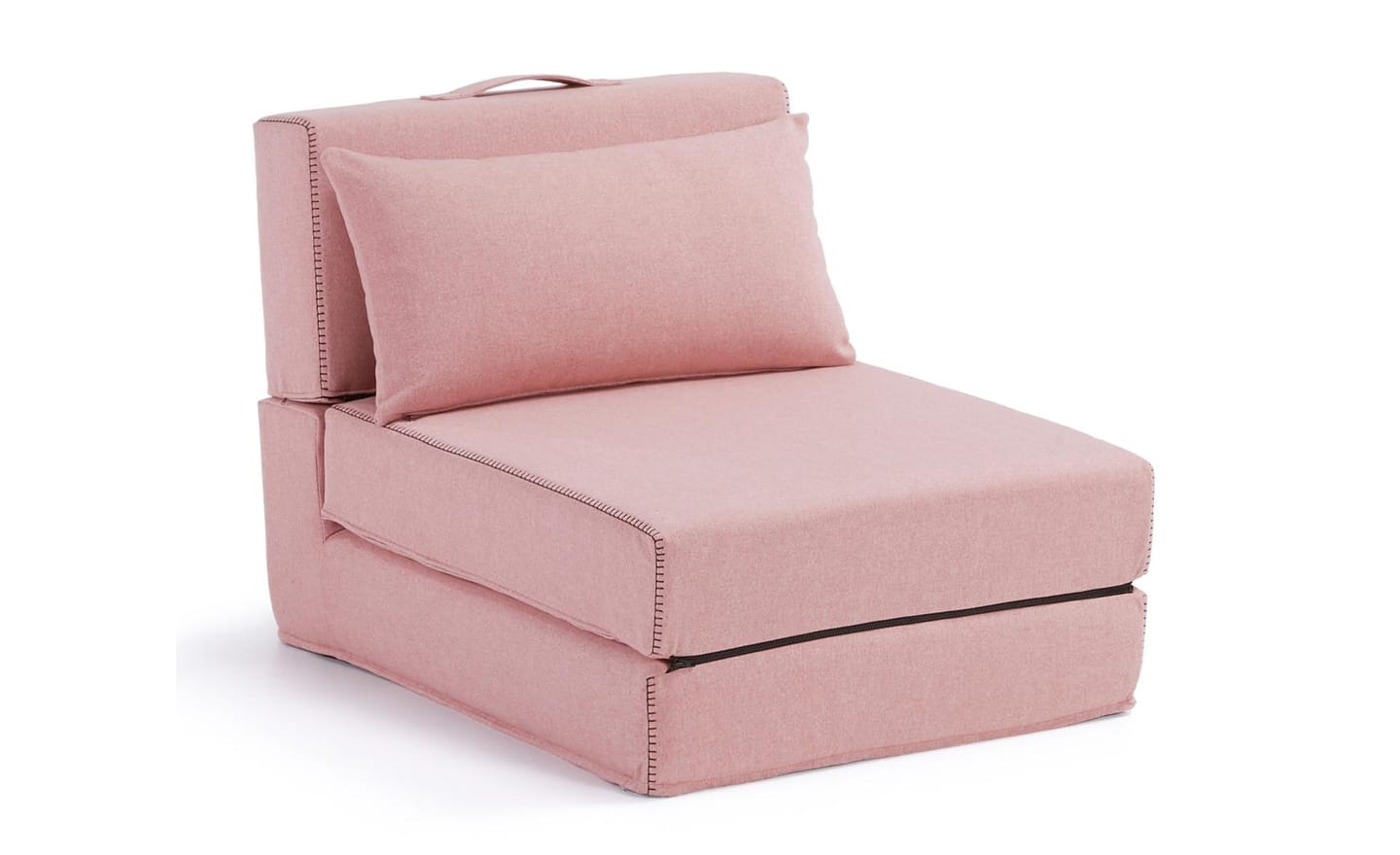 Puff Cama Arty Rosa, sofá e cama conversível, estofado em tecido Varese, inclui almofada de cama removível.