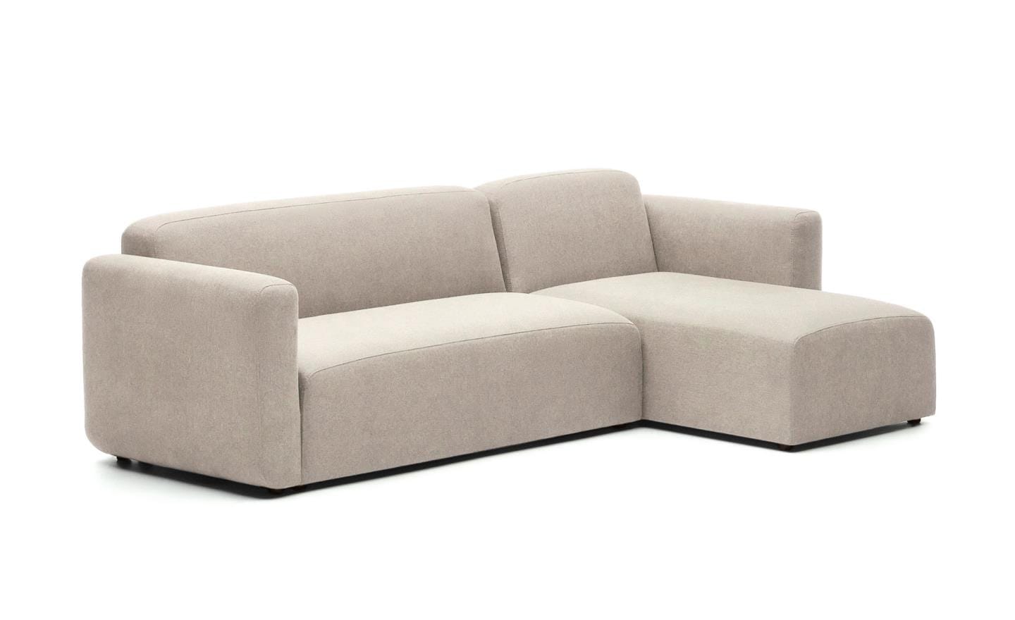 Sofá Chaise Longue Neom Beige, estofado em tecido estruturado bege, ideal para sala de estar.