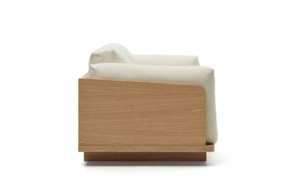 Sofá de 3 Lugares Oaq, estrutura em carvalho com tecido de algodão bege, ideal para sala de estar.