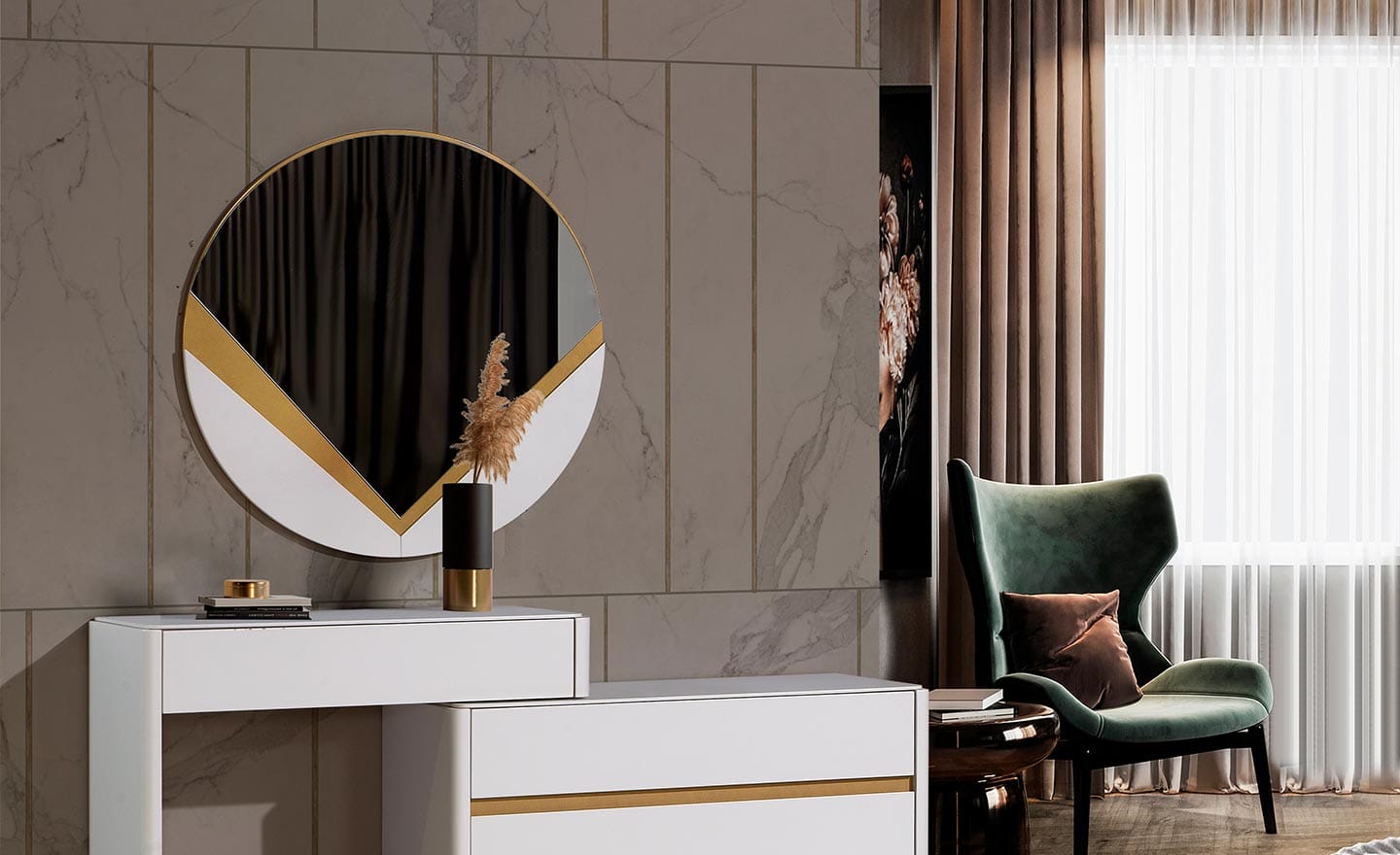 Espelho Avanti - Espelho Redondo, Moderno e Elegante em MDF com Detalhes Lacados