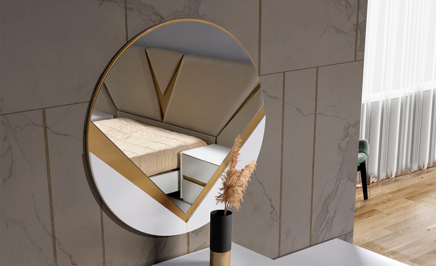 Espelho Avanti - Espelho Redondo, Moderno e Elegante em MDF com Detalhes Lacados