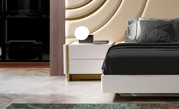 Mesa de Cabeceira Novara - Móvel de Design Moderno em MDF com Detalhes Lacados a Dourado