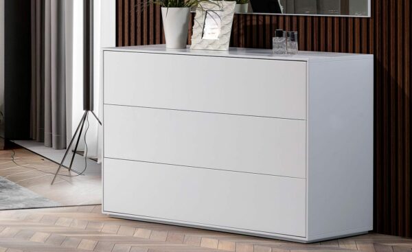 Quarto de Casal Steel 1 - Conjunto de Quarto Moderno e Elegante em MDF com Cama Estofada e Pormenores em Espelho