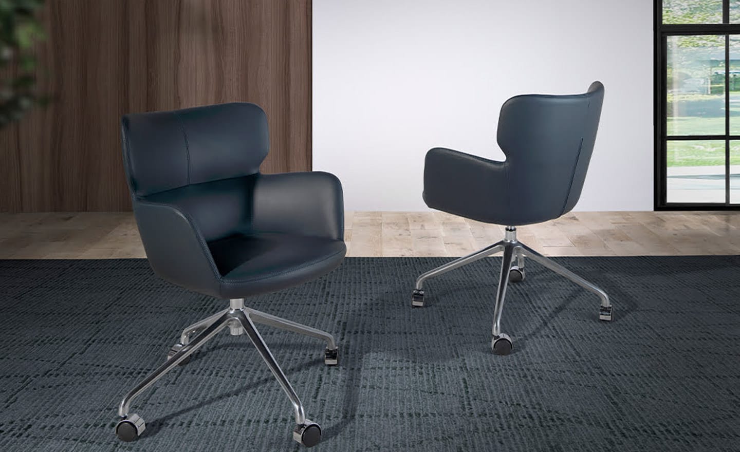 Cadeira de Escritório Giratória Germoglio 4110, confortável e estilosa em pele sintética azul marinho | Moveistore