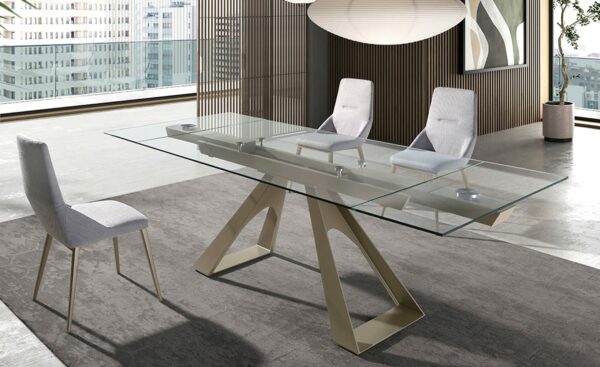 Mesa de Jantar Extensível Calamo 1125 - Design Moderno em Vidro e Aço Inox | Moveistore