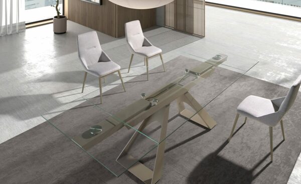 Mesa de Jantar Extensível Calamo 1125 - Design Moderno em Vidro e Aço Inox | Moveistore