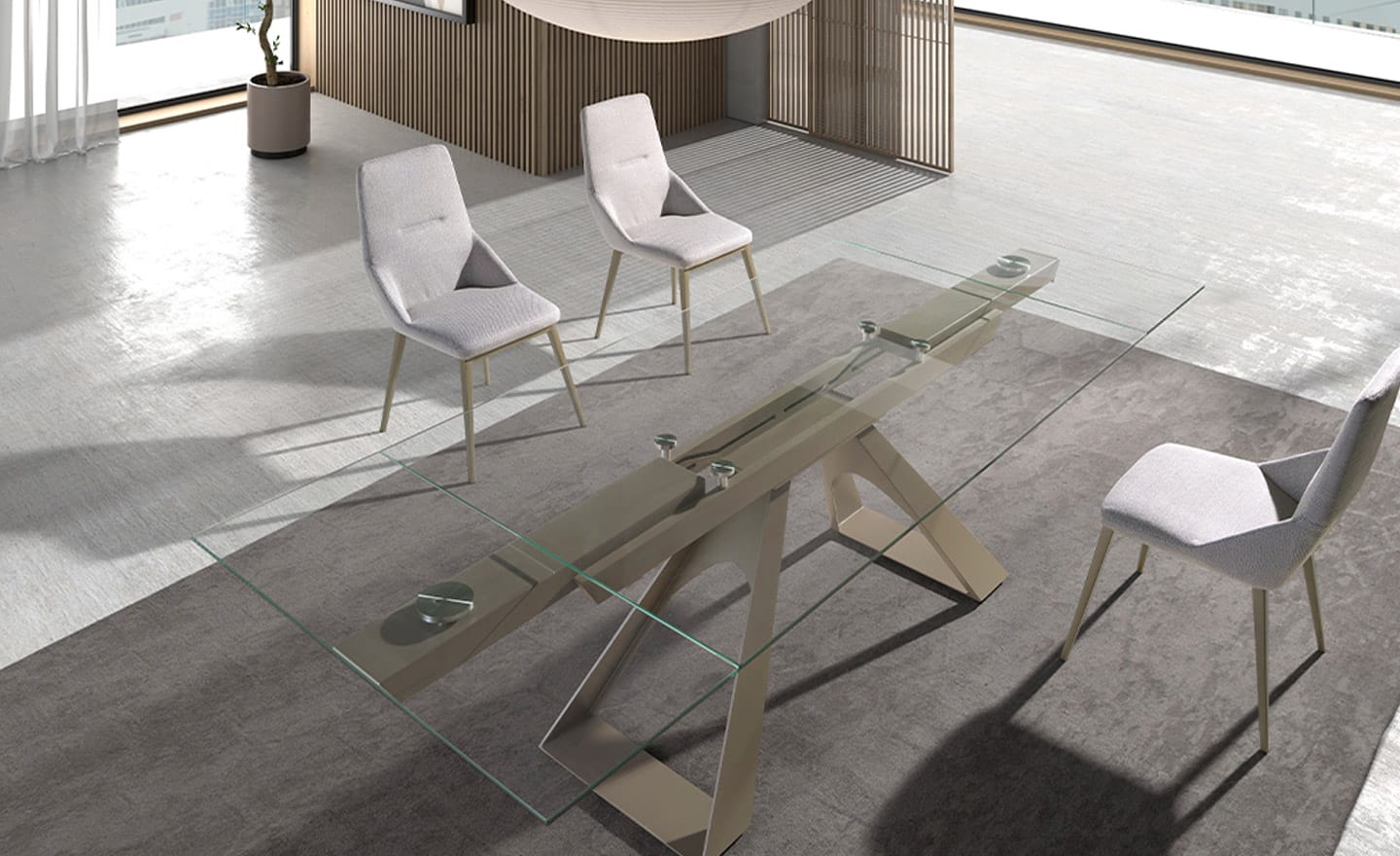 Mesa de Jantar Extensível Calamo 1125 – Design Moderno em Vidro e Aço Inox | Moveistore