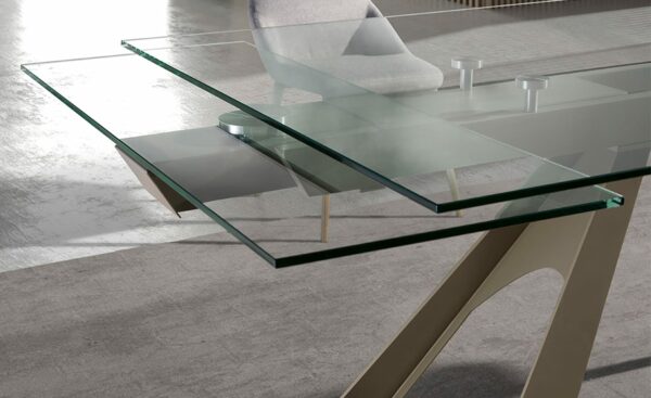 Mesa de Jantar Extensível Calamo 1125 - Design Moderno em Vidro e Aço Inox | Moveistore