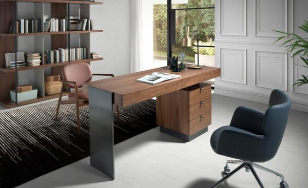 Secretária Phantom 3237, design moderno em nogueira e aço | Moveistore