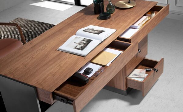 Secretária Phantom 3237, design moderno em nogueira e aço | Moveistore